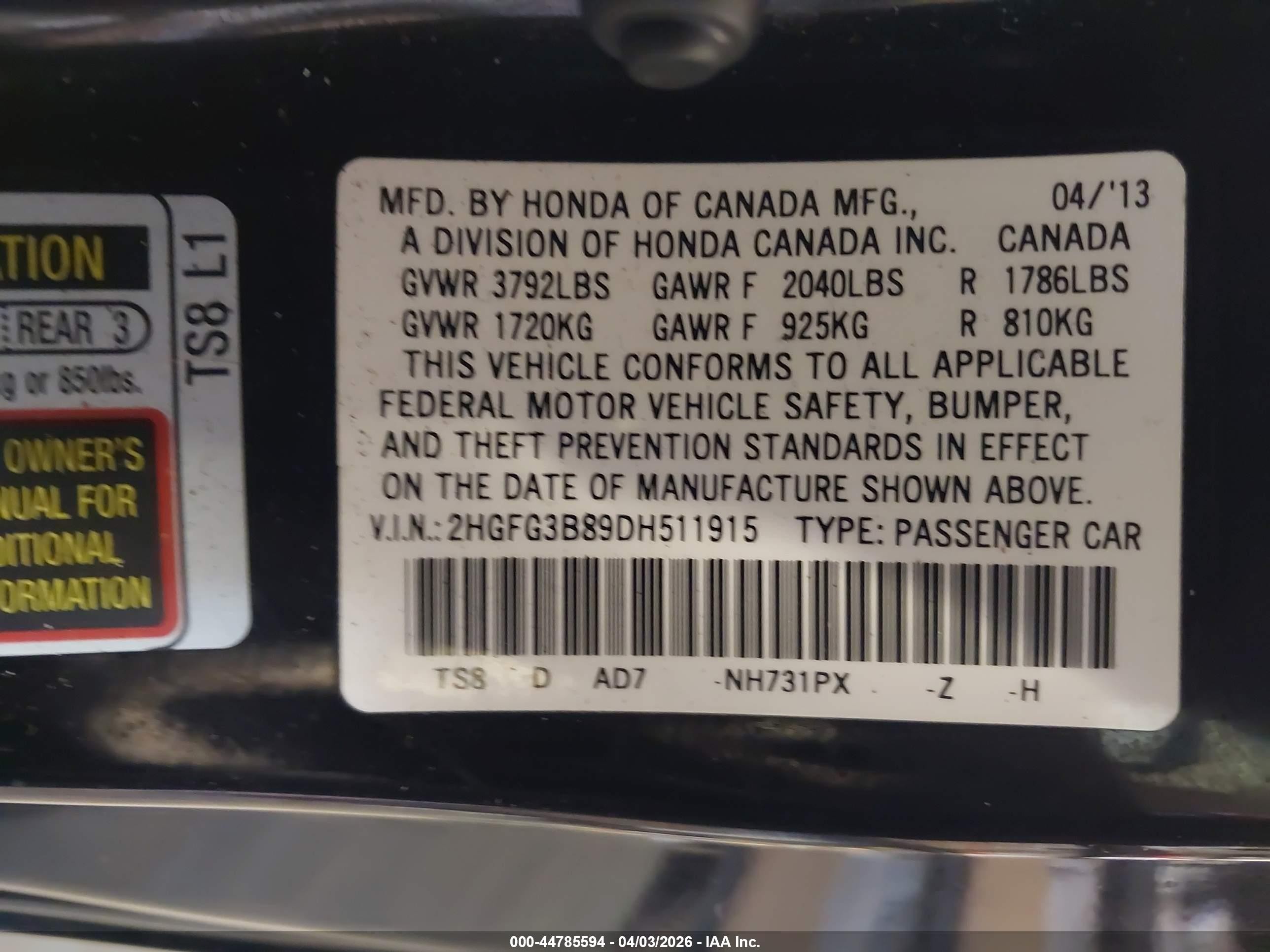 2013 Honda Civic Ex Black vin: 2HGFG3B89DH511915