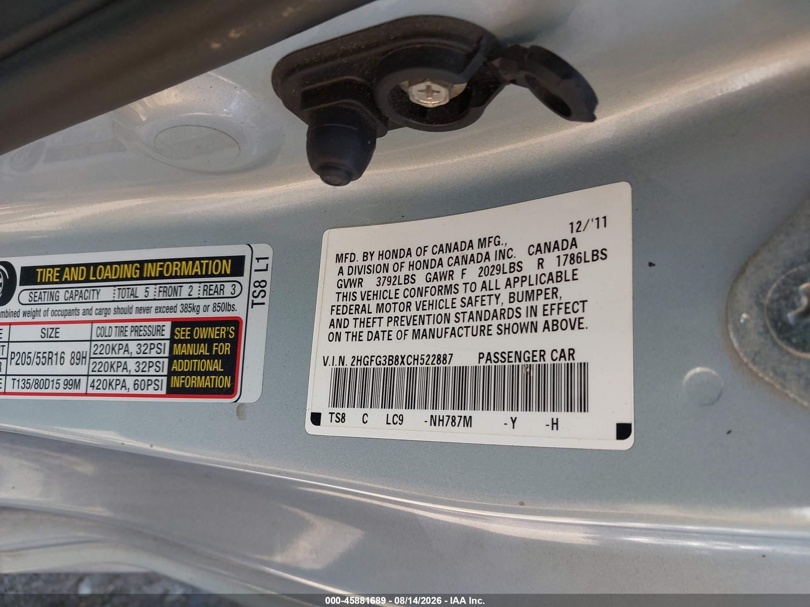 2012 Honda Civic Ex Silver vin: 2HGFG3B8XCH522887