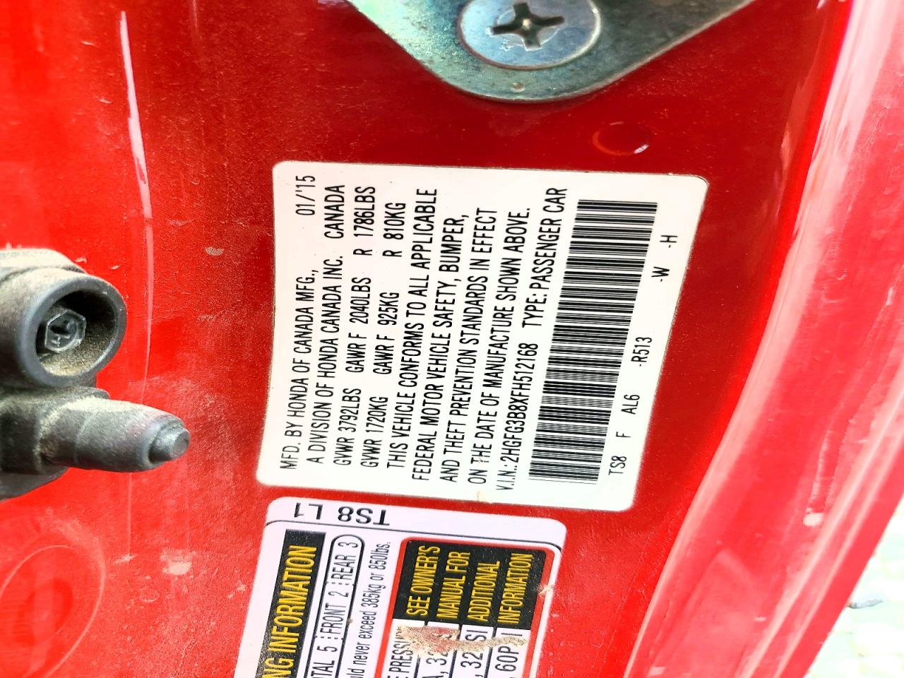 2015 Honda Civic Ex Red vin: 2HGFG3B8XFH512168