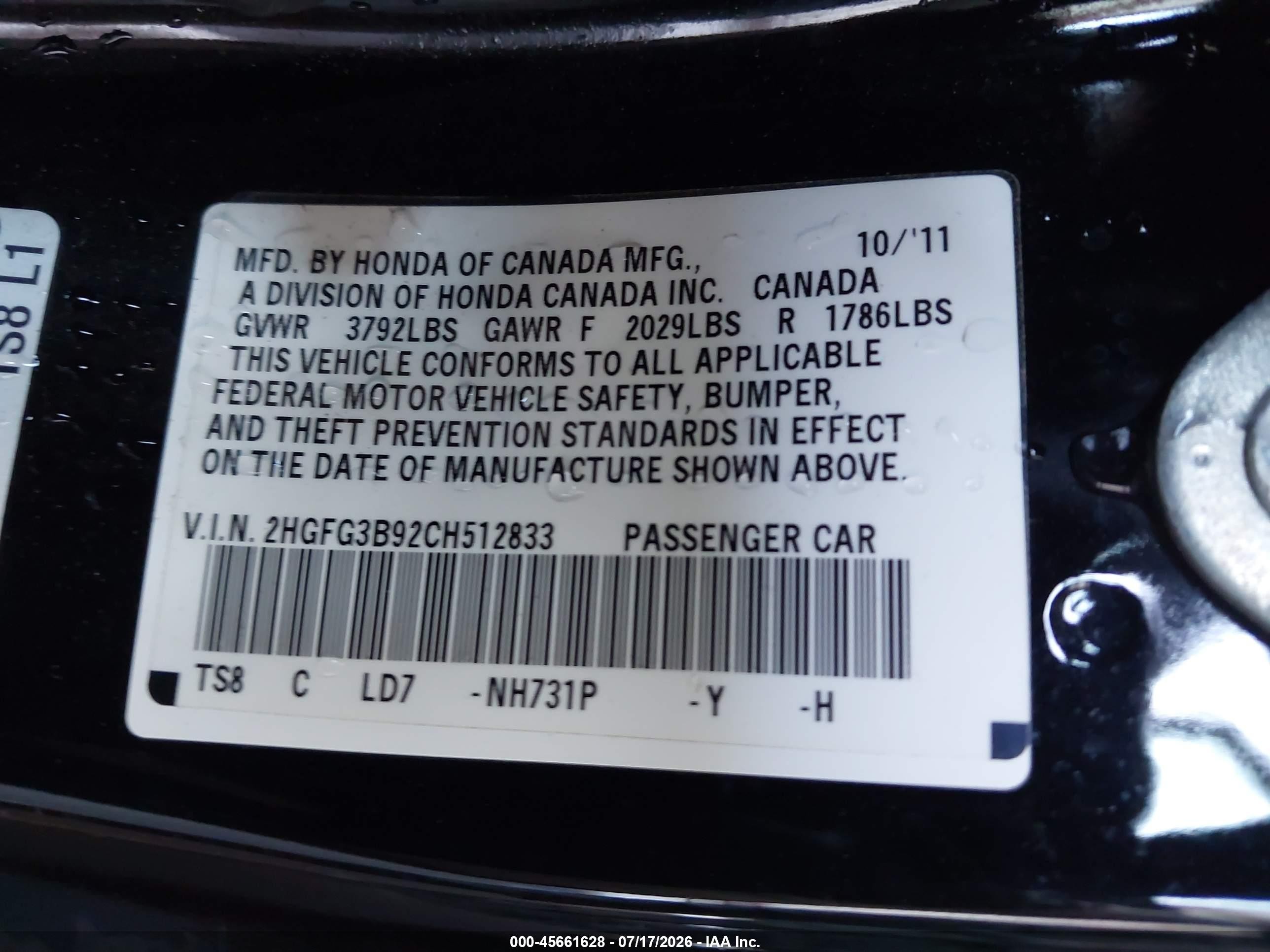 2012 Honda Civic Ex-l Black vin: 2HGFG3B92CH512833