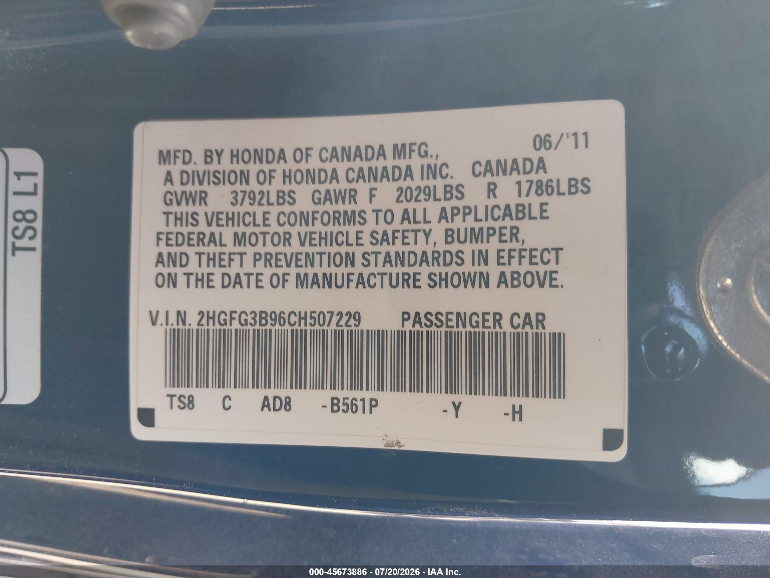 2012 Honda Civic Ex-l Blue vin: 2HGFG3B96CH507229