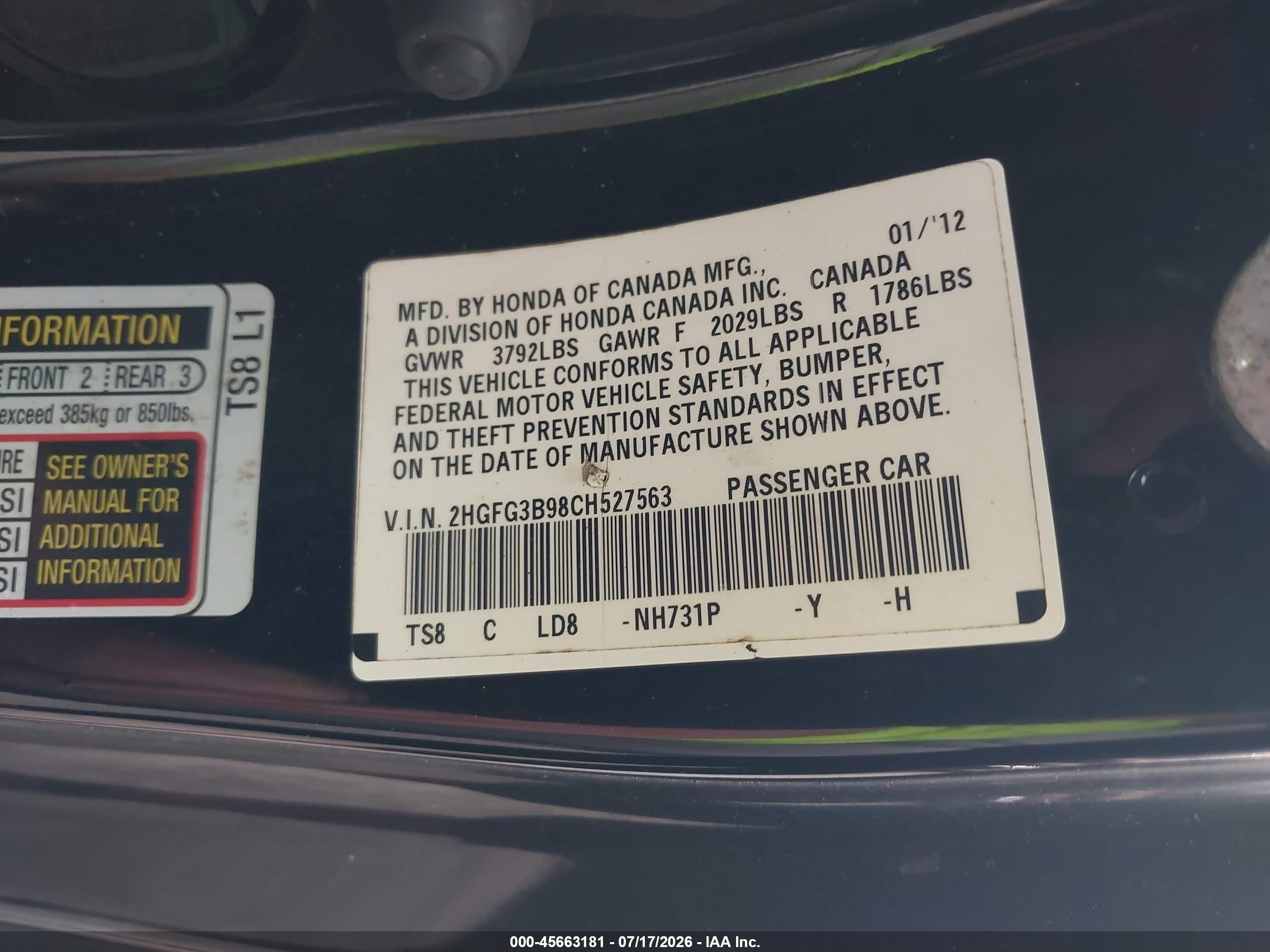 2012 Honda Civic Ex-l Черный vin: 2HGFG3B98CH527563