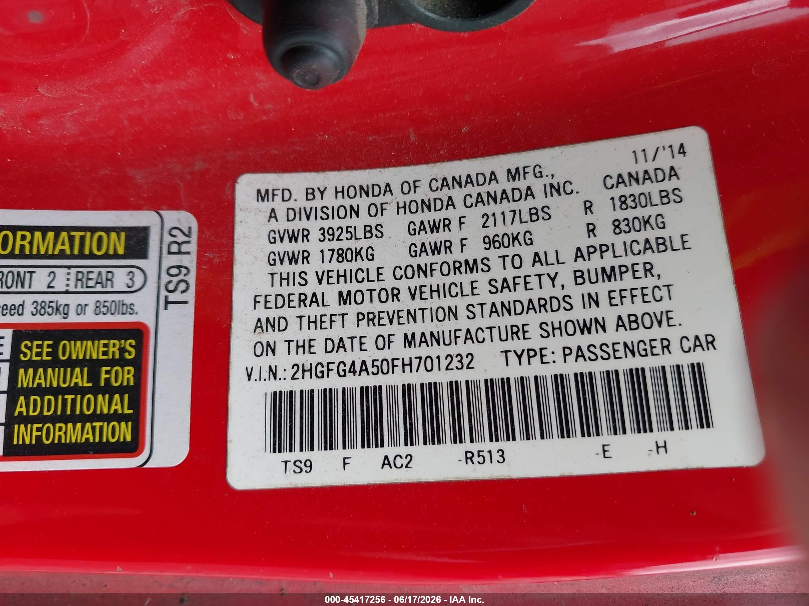 2015 Honda Civic Si Red vin: 2HGFG4A50FH701232