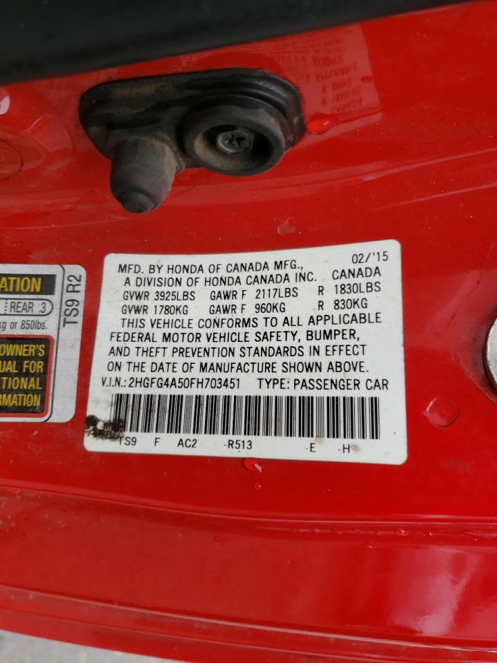 2015 Honda Civic Si Red vin: 2HGFG4A50FH703451