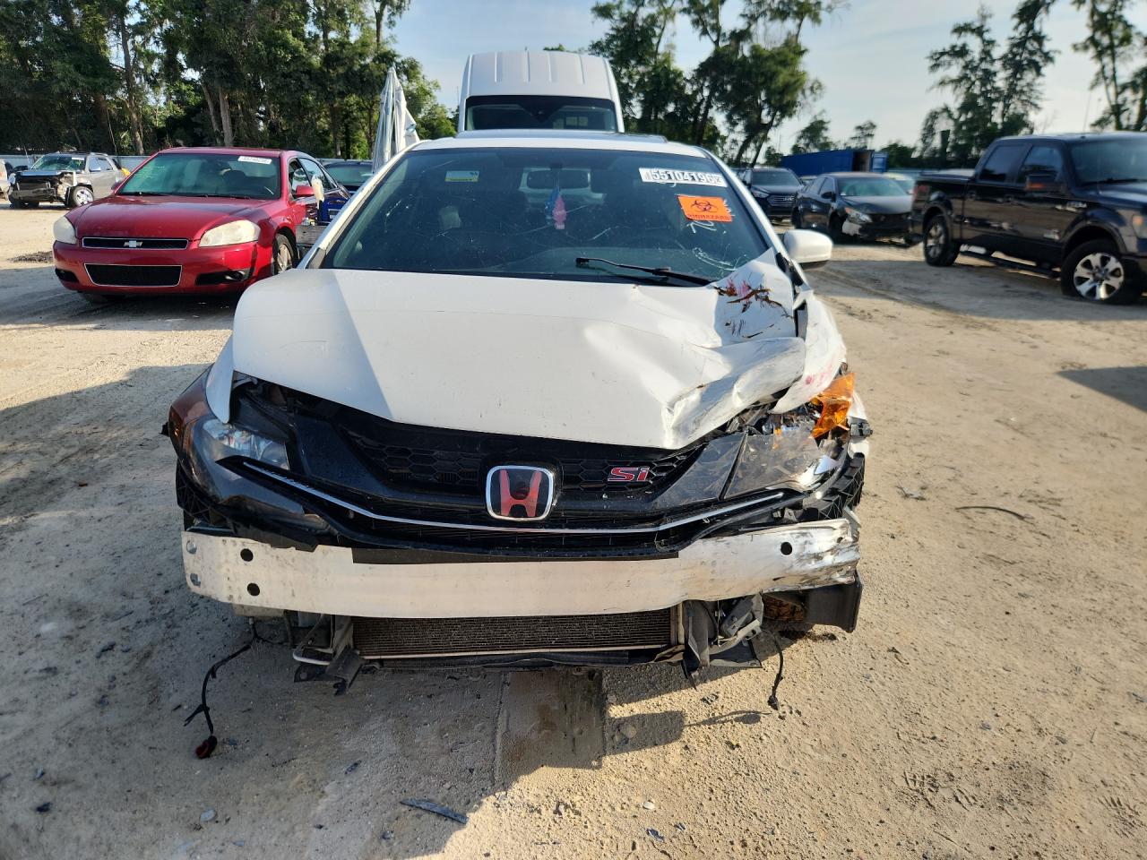 2014 Honda Civic Si White vin: 2HGFG4A53EH701191 Damage: Front Bumper Reinforcement, Bent, 6 To 7 Inches