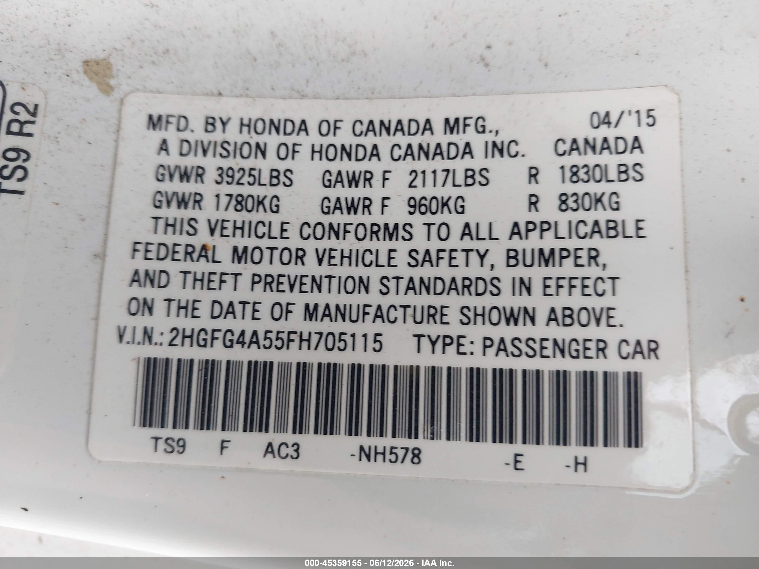 2015 Honda Civic Si White vin: 2HGFG4A55FH705115