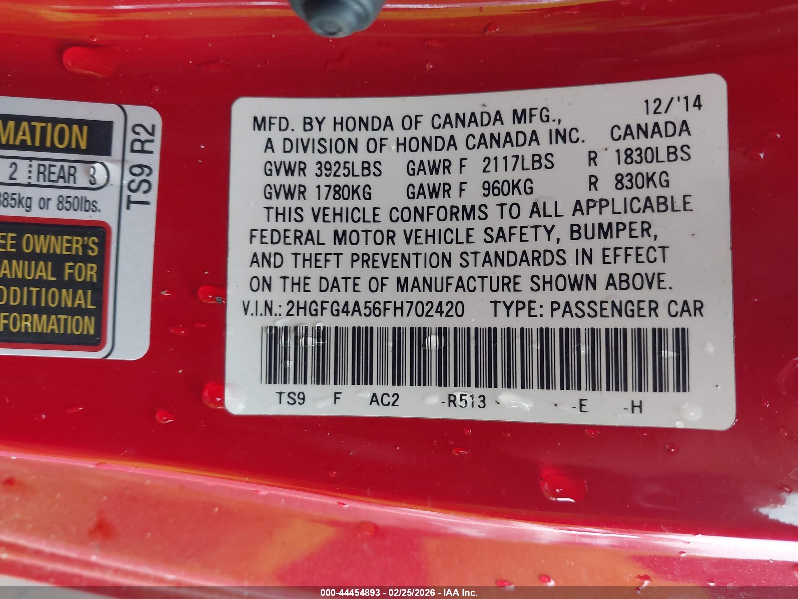 2015 Honda Civic Si Red vin: 2HGFG4A56FH702420