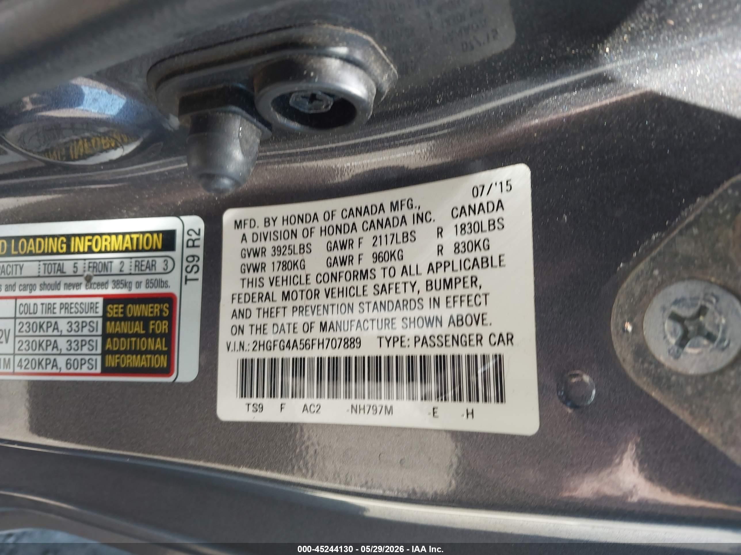 2015 Honda Civic Si Серый vin: 2HGFG4A56FH707889