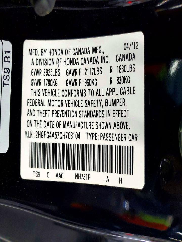 2012 Honda Civic Si Black vin: 2HGFG4A57CH703104