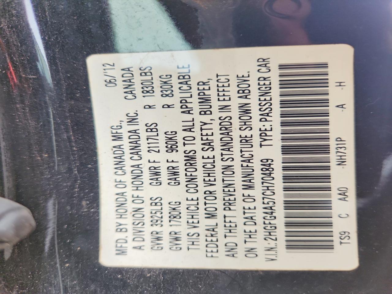 2012 Honda Civic Si Burn vin: 2HGFG4A57CH704849