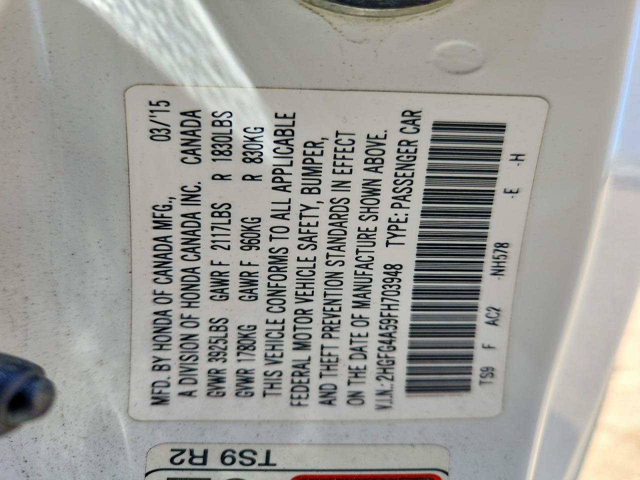 2015 Honda Civic Si White vin: 2HGFG4A59FH703948