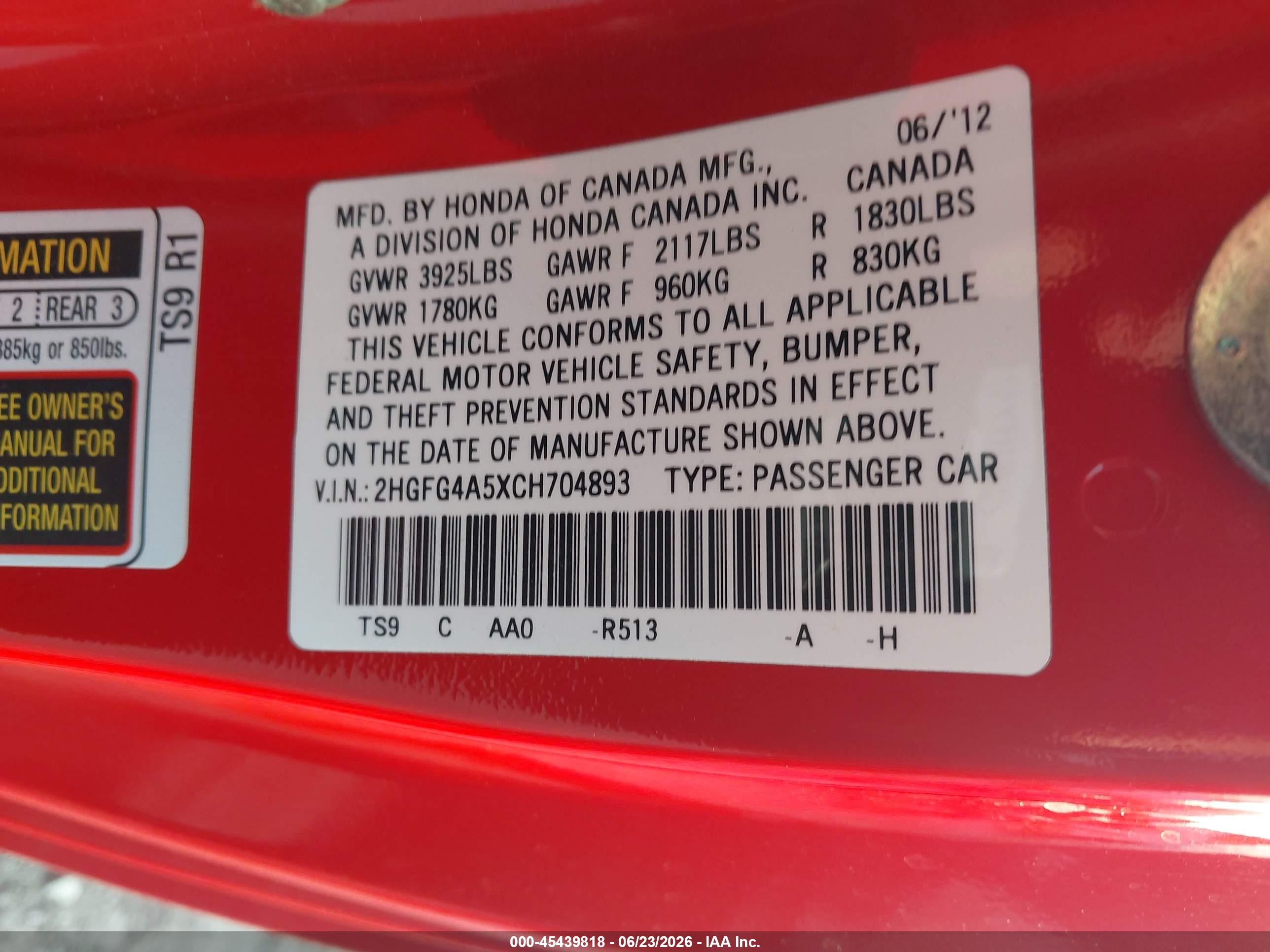 2012 Honda Civic Si Red vin: 2HGFG4A5XCH704893