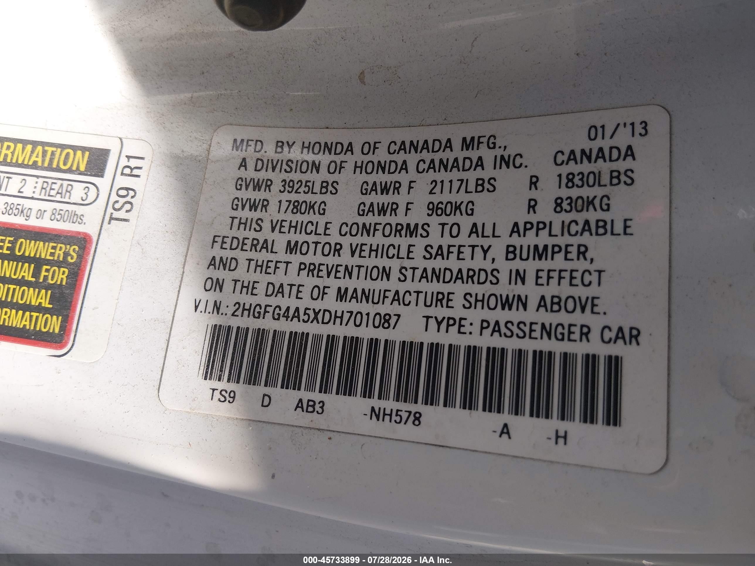2013 Honda Civic Si White vin: 2HGFG4A5XDH701087
