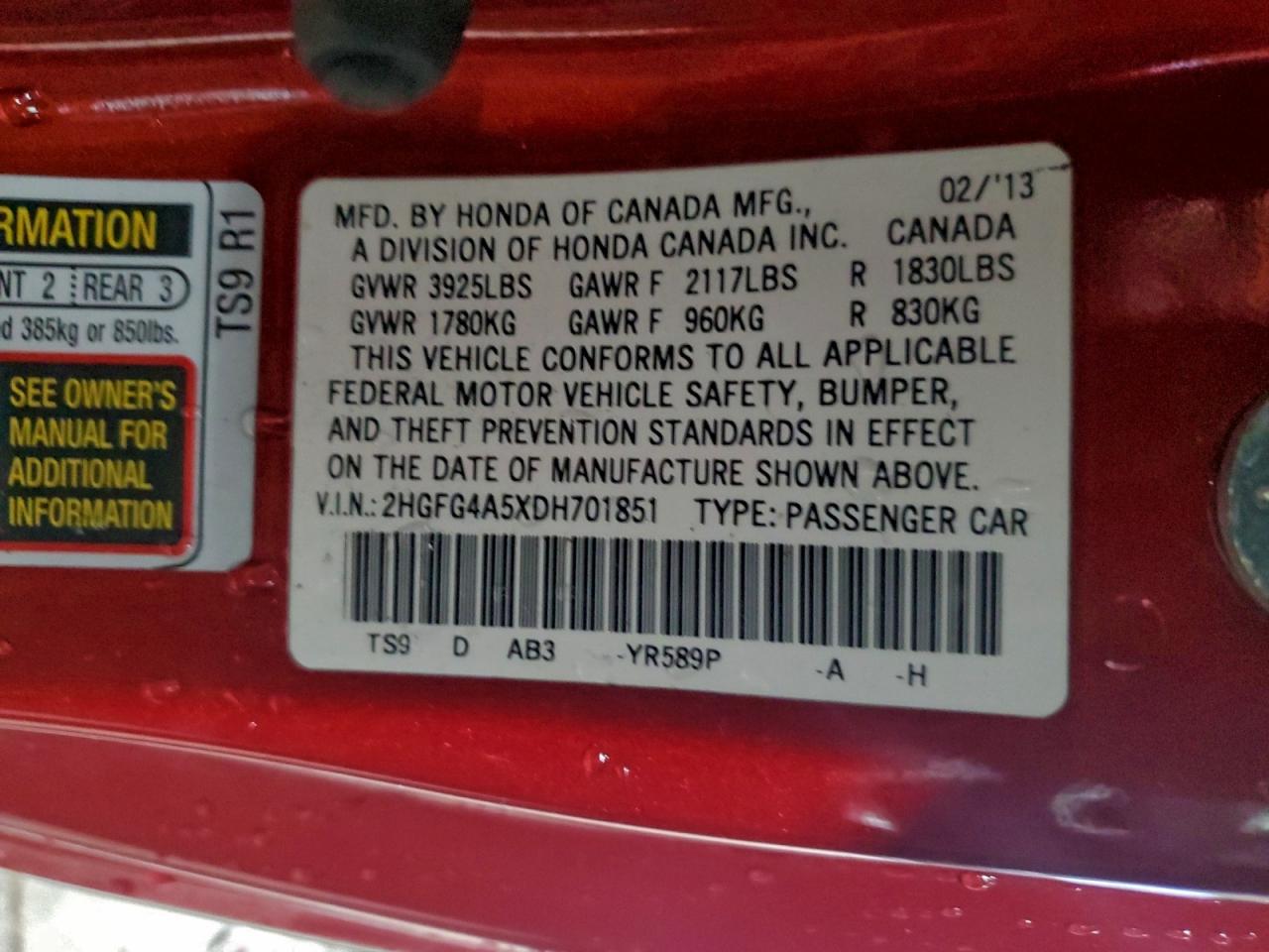 2013 Honda Civic Si Red vin: 2HGFG4A5XDH701851
