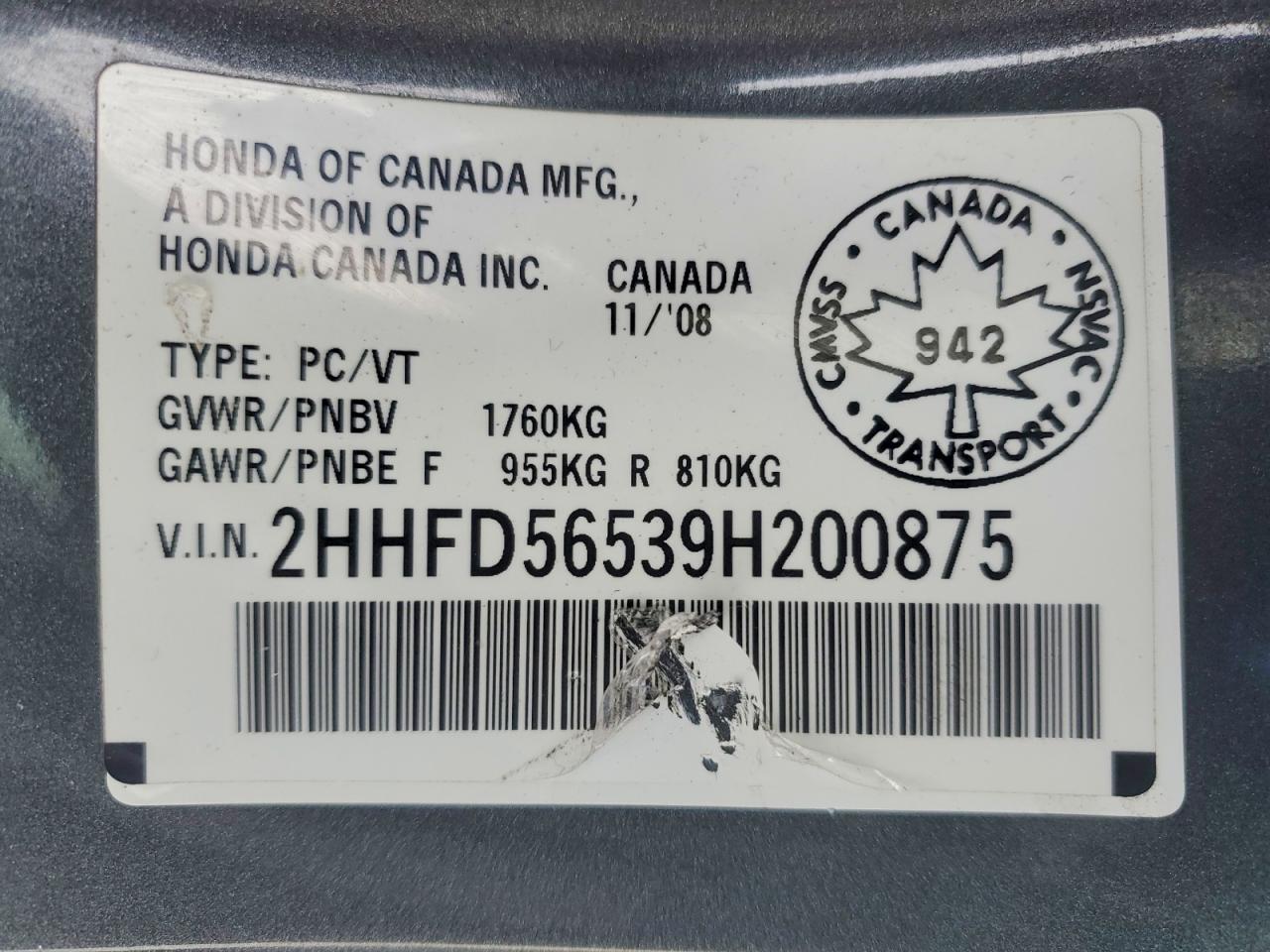 2009 Acura Csx Gray vin: 2HHFD56539H200875