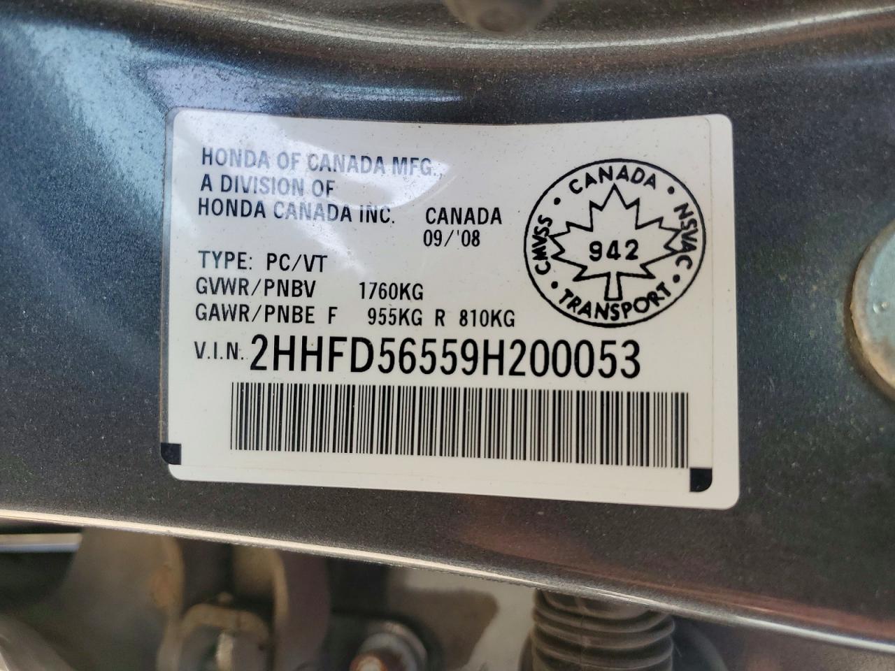 2009 Acura Csx Gray vin: 2HHFD56559H200053