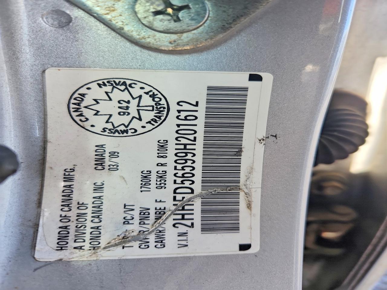 2009 Acura Csx Silver vin: 2HHFD56599H201612