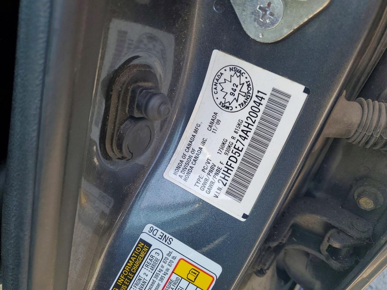 2010 Acura Csx Technology Charcoal vin: 2HHFD5E74AH200441