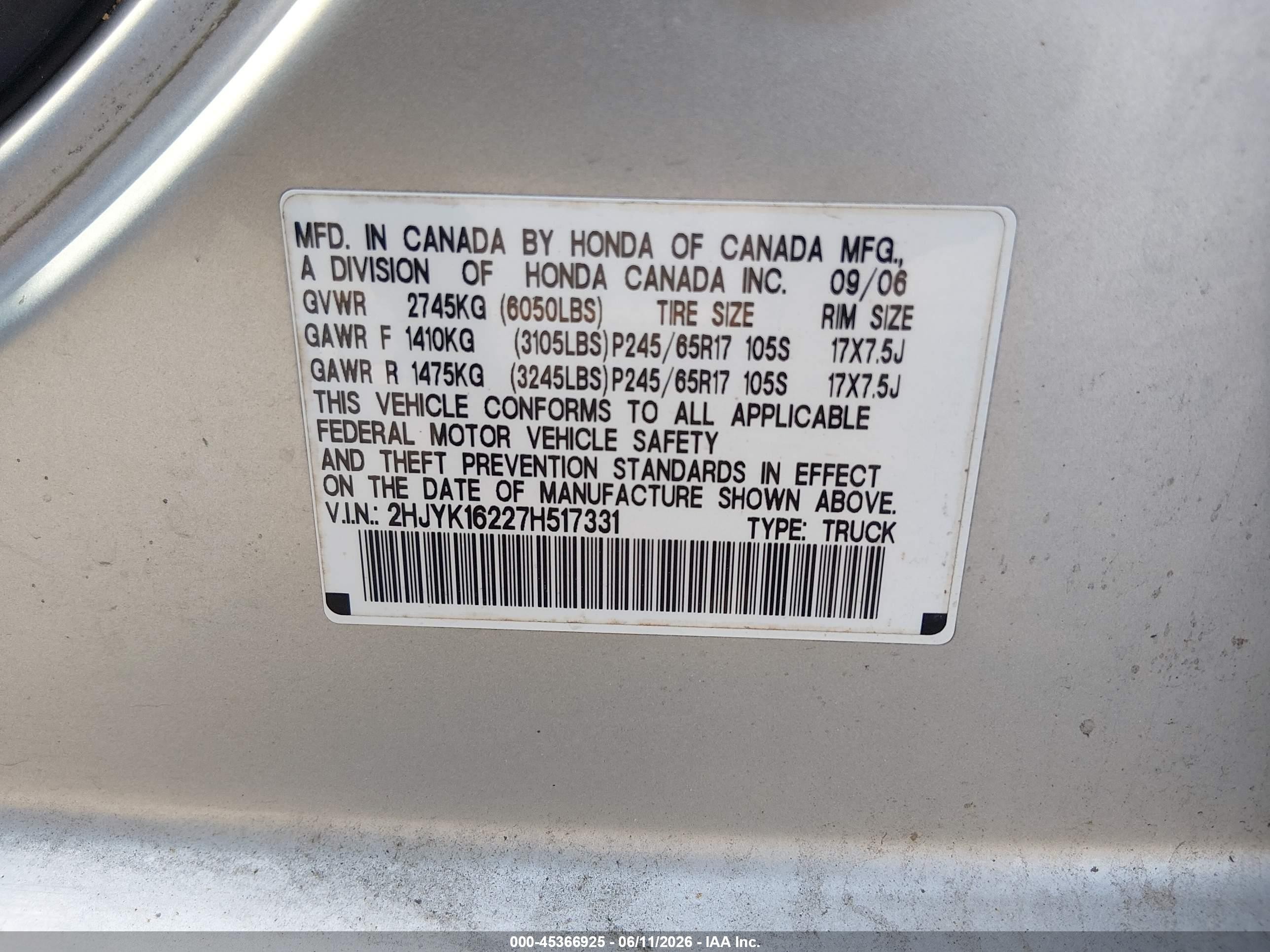 2007 Honda Ridgeline Rt Silver vin: 2HJYK16227H517331