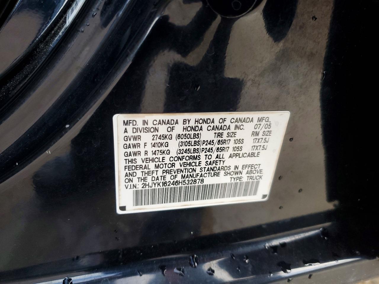 2006 Honda Ridgeline Rt Black vin: 2HJYK16246H532878
