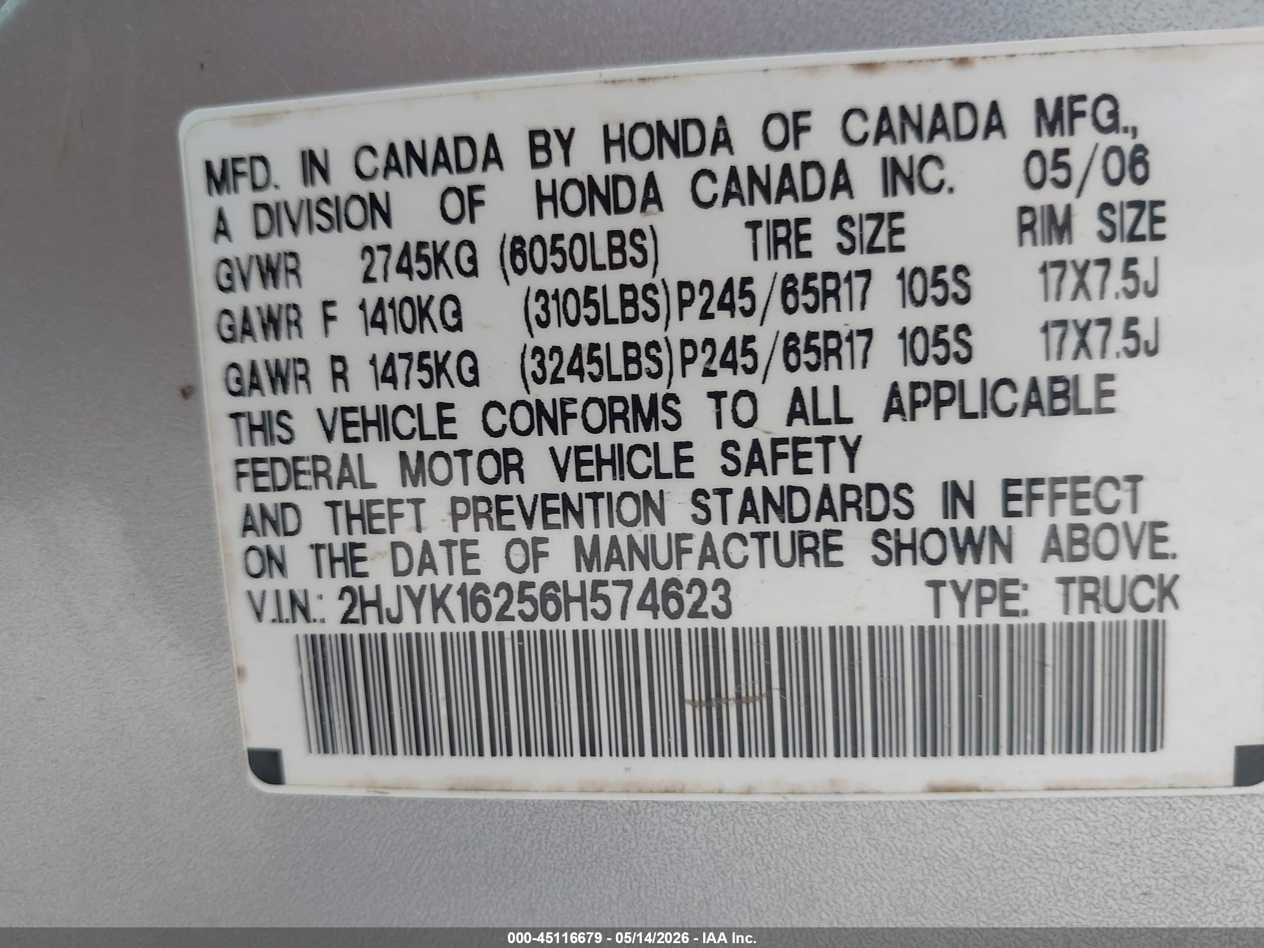 2006 Honda Ridgeline Rt Серебряный vin: 2HJYK16256H574623