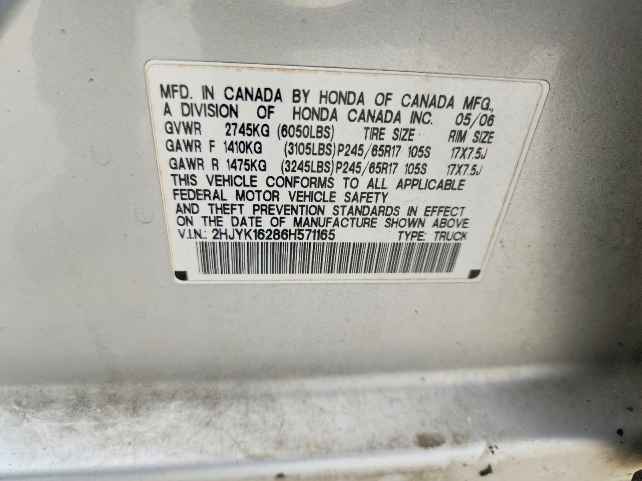 2006 Honda Ridgeline Rt Серебряный vin: 2HJYK16286H571165