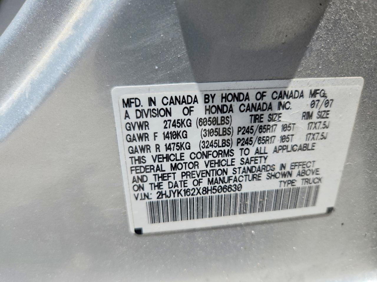 2008 Honda Ridgeline Rt Silver vin: 2HJYK162X8H506630