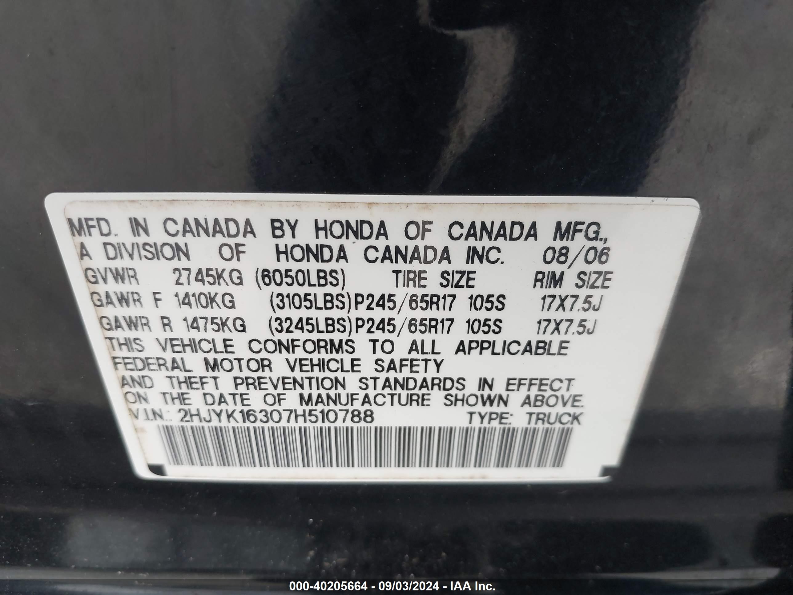 2007 Honda Ridgeline Rtx Black vin: 2HJYK16307H510788
