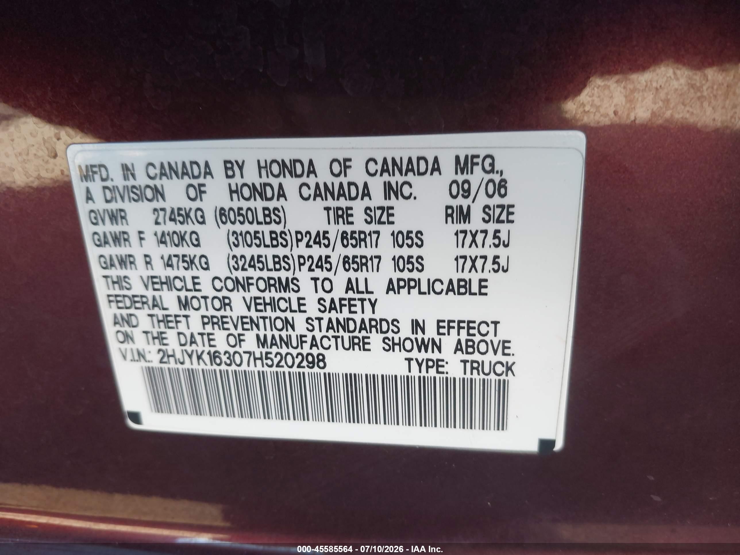 2007 Honda Ridgeline Rtx Maroon vin: 2HJYK16307H520298