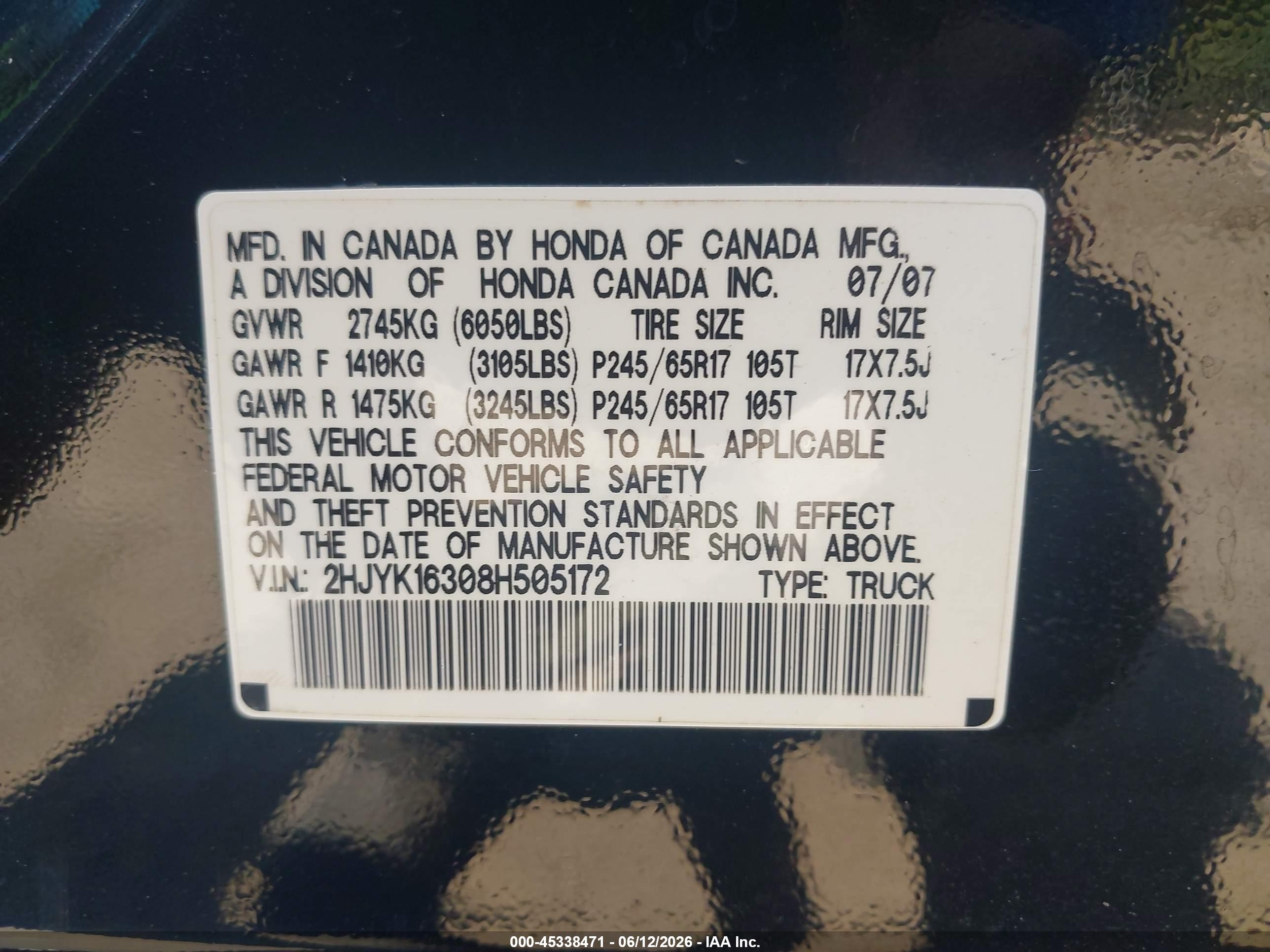 2008 Honda Ridgeline Rtx Black vin: 2HJYK16308H505172