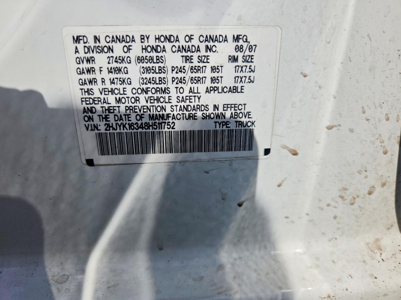 2008 Honda Ridgeline Rtx White vin: 2HJYK16348H511752