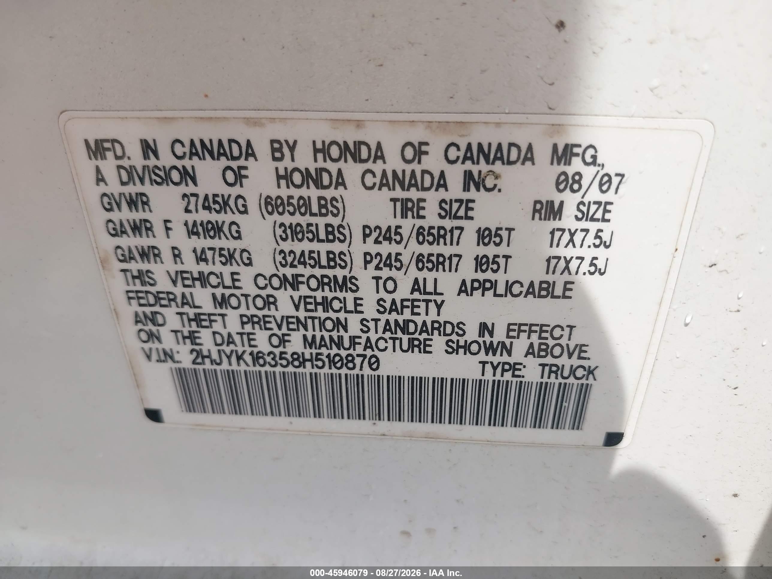 2008 Honda Ridgeline Rtx White vin: 2HJYK16358H510870