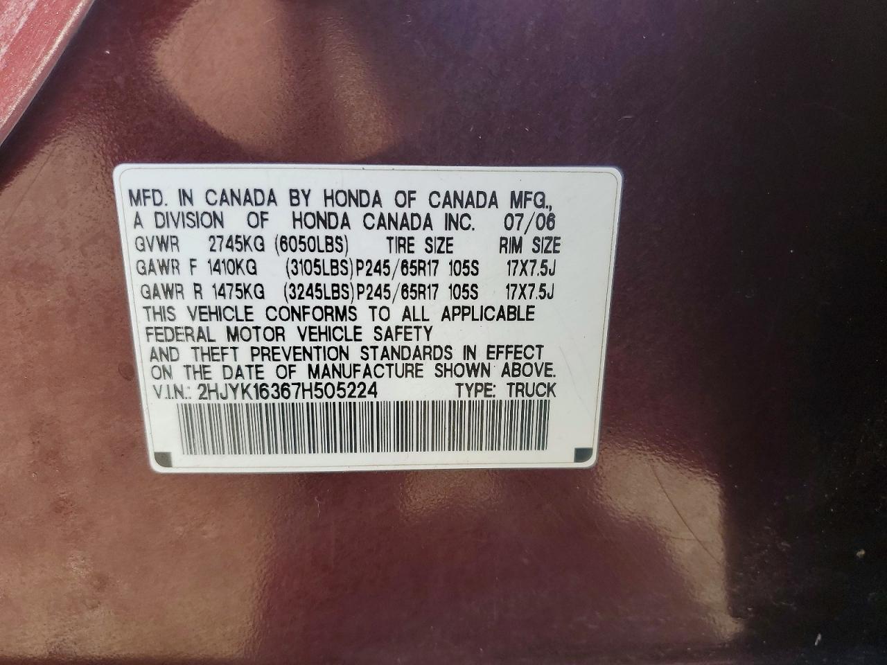 2007 Honda Ridgeline Rtx Burgundy vin: 2HJYK16367H505224