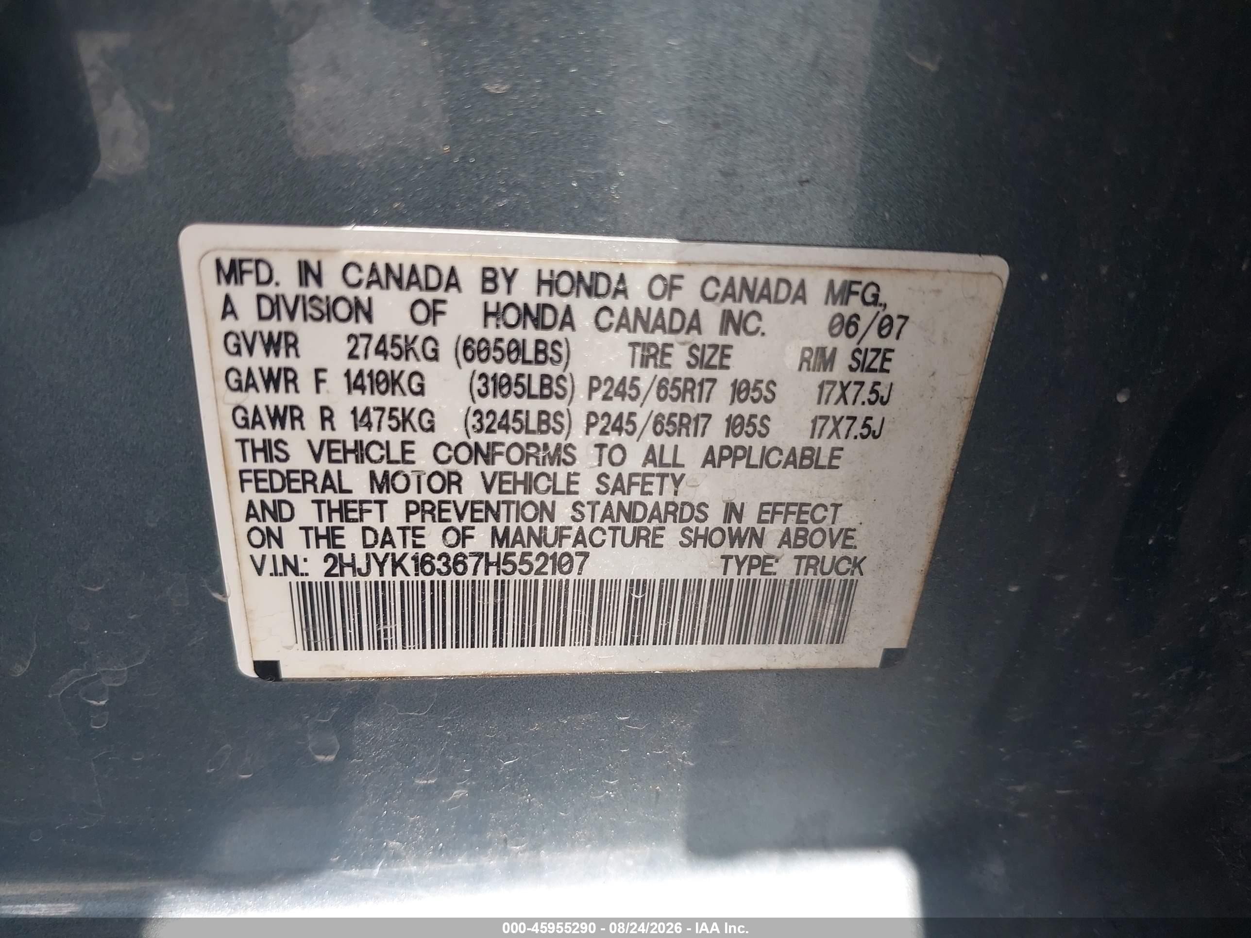 2007 Honda Ridgeline Rtx Синий vin: 2HJYK16367H552107