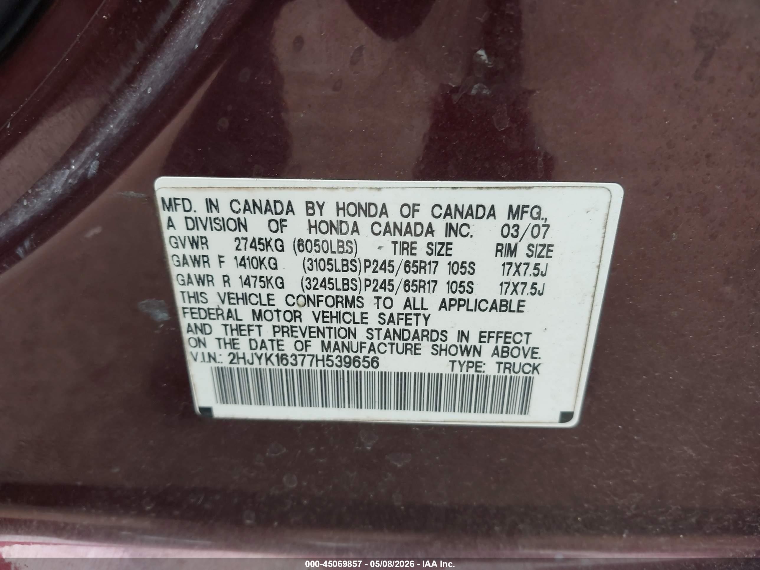 2007 Honda Ridgeline Rtx Maroon vin: 2HJYK16377H539656