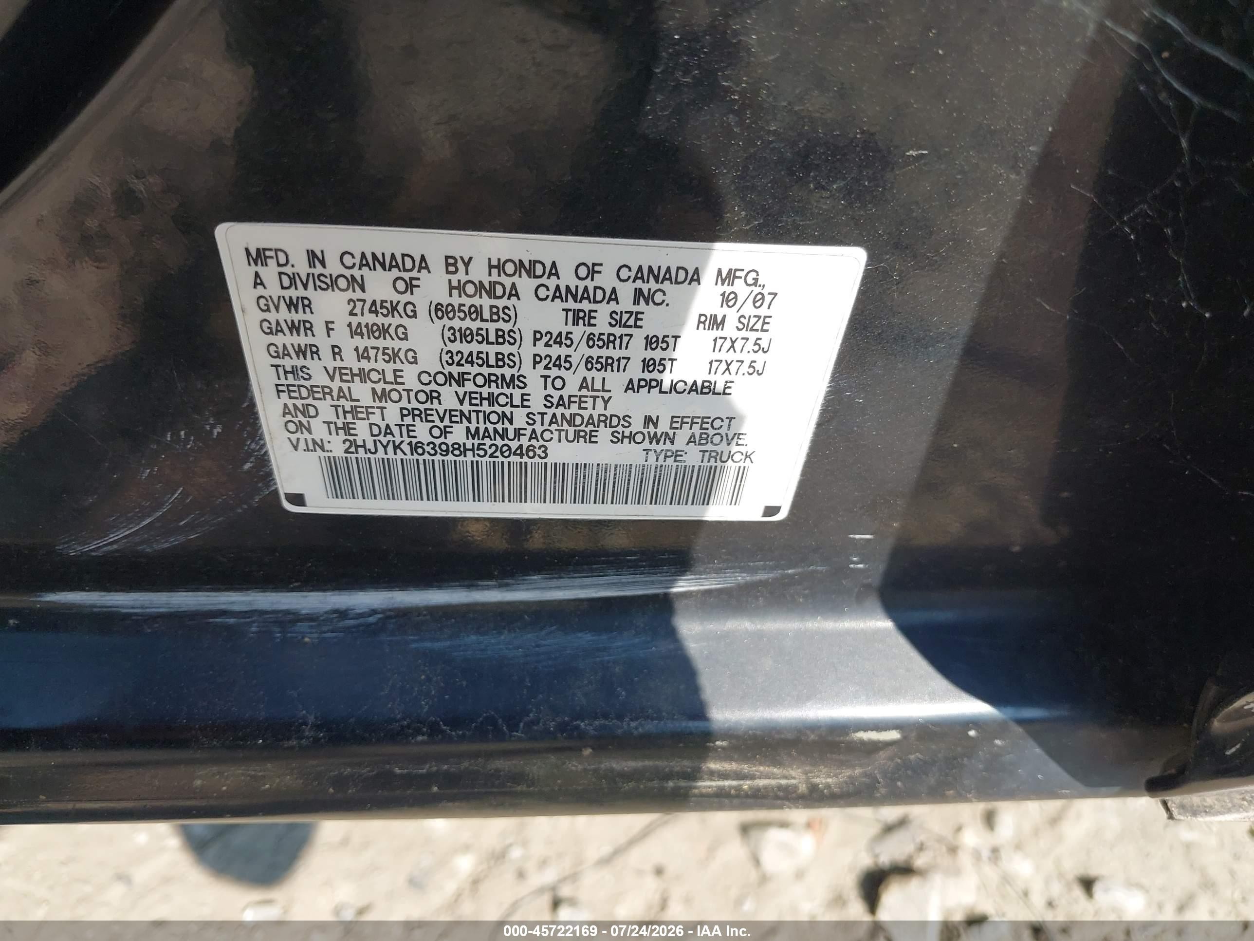 2008 Honda Ridgeline Rtx Black vin: 2HJYK16398H520463