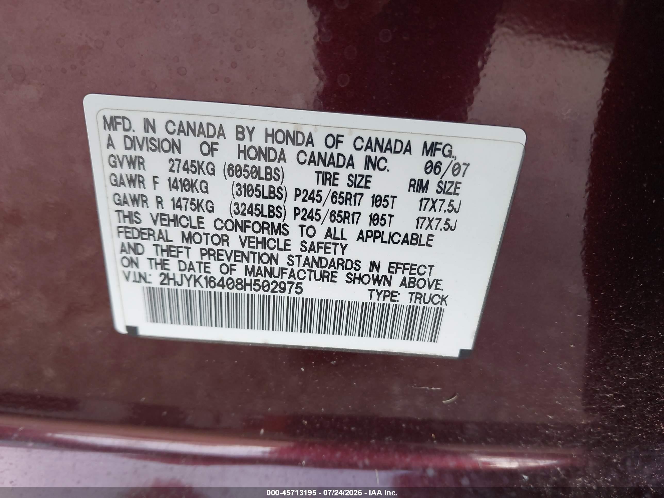 2008 Honda Ridgeline Rts Maroon vin: 2HJYK16408H502975