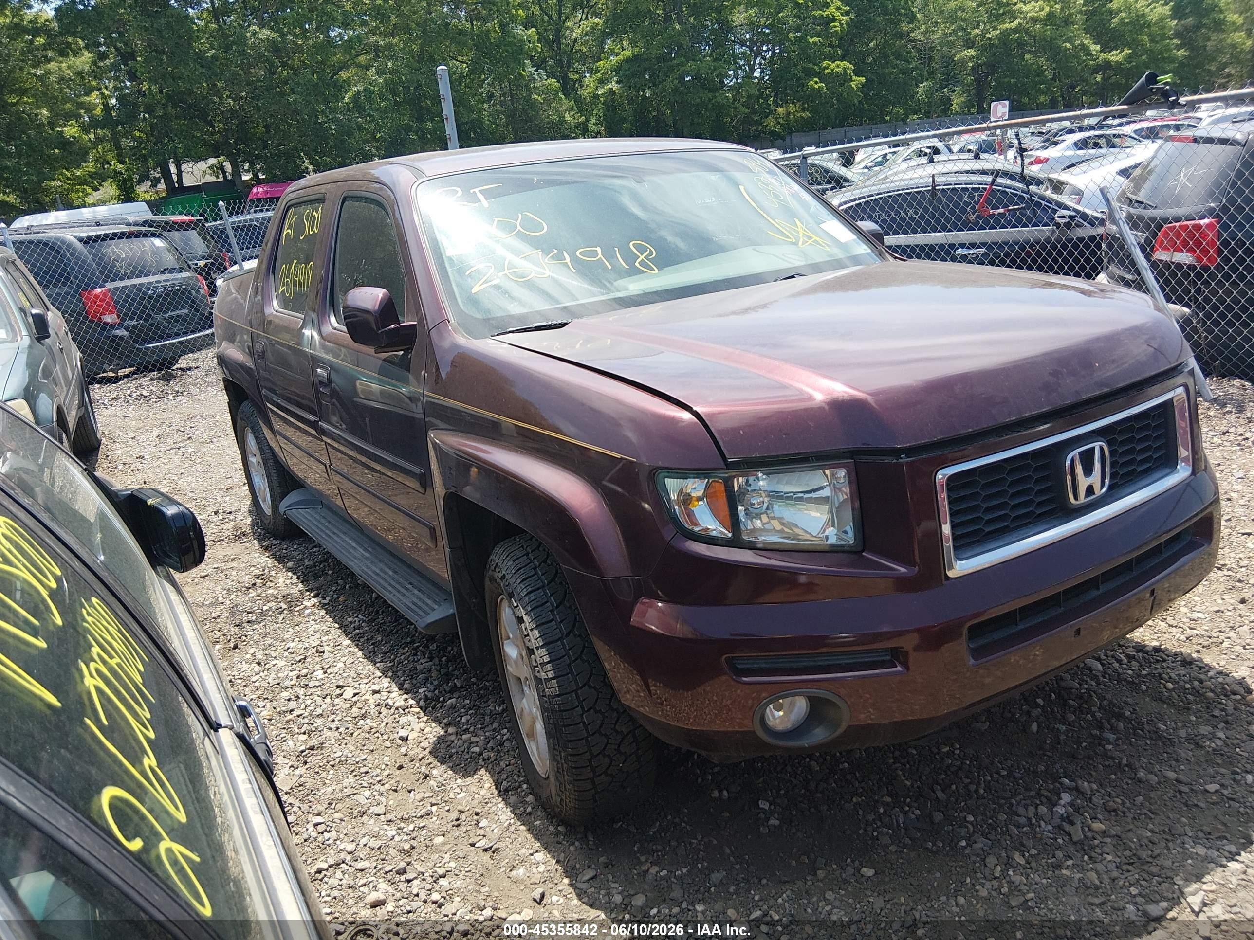 2007 Honda Ridgeline Rts Maroon vin: 2HJYK16447H518529