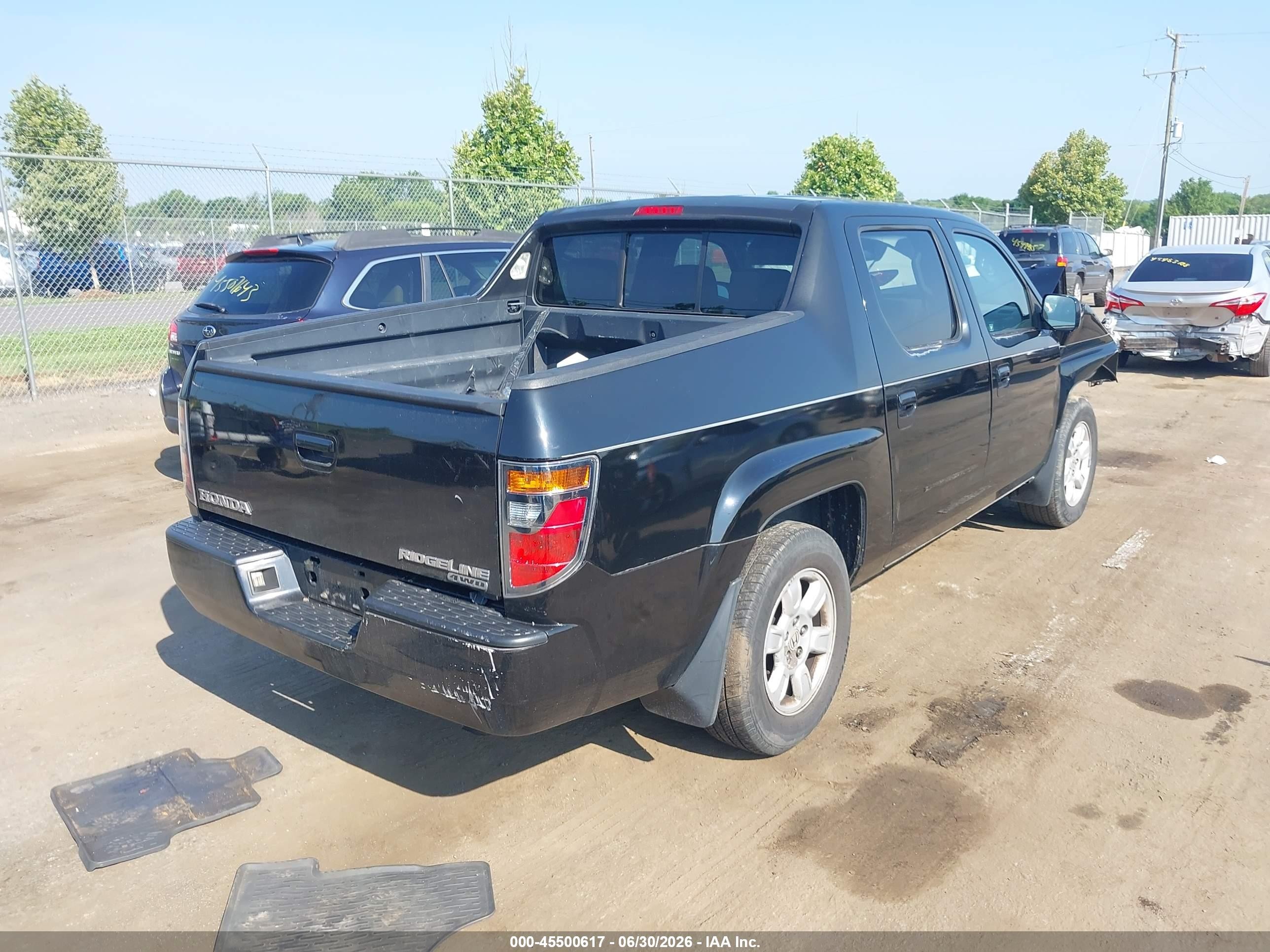 2007 Honda Ridgeline Rts Black vin: 2HJYK16447H551949