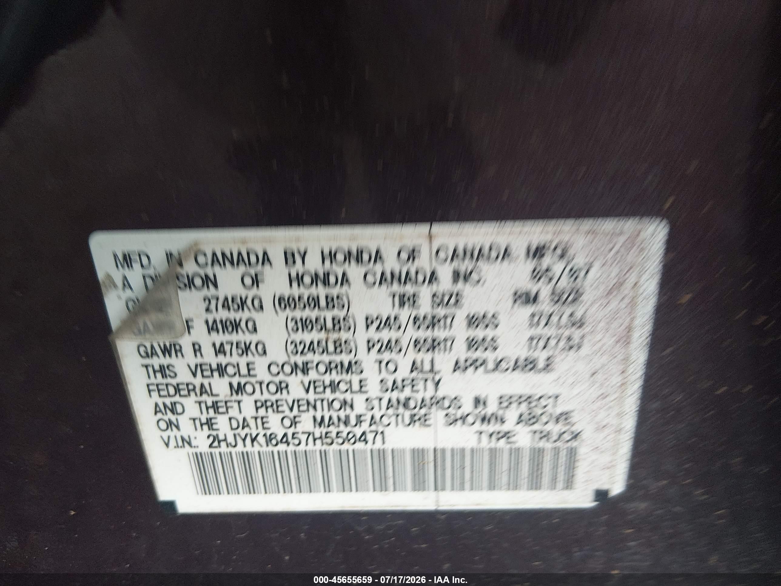 2007 Honda Ridgeline Rts Red vin: 2HJYK16457H550471
