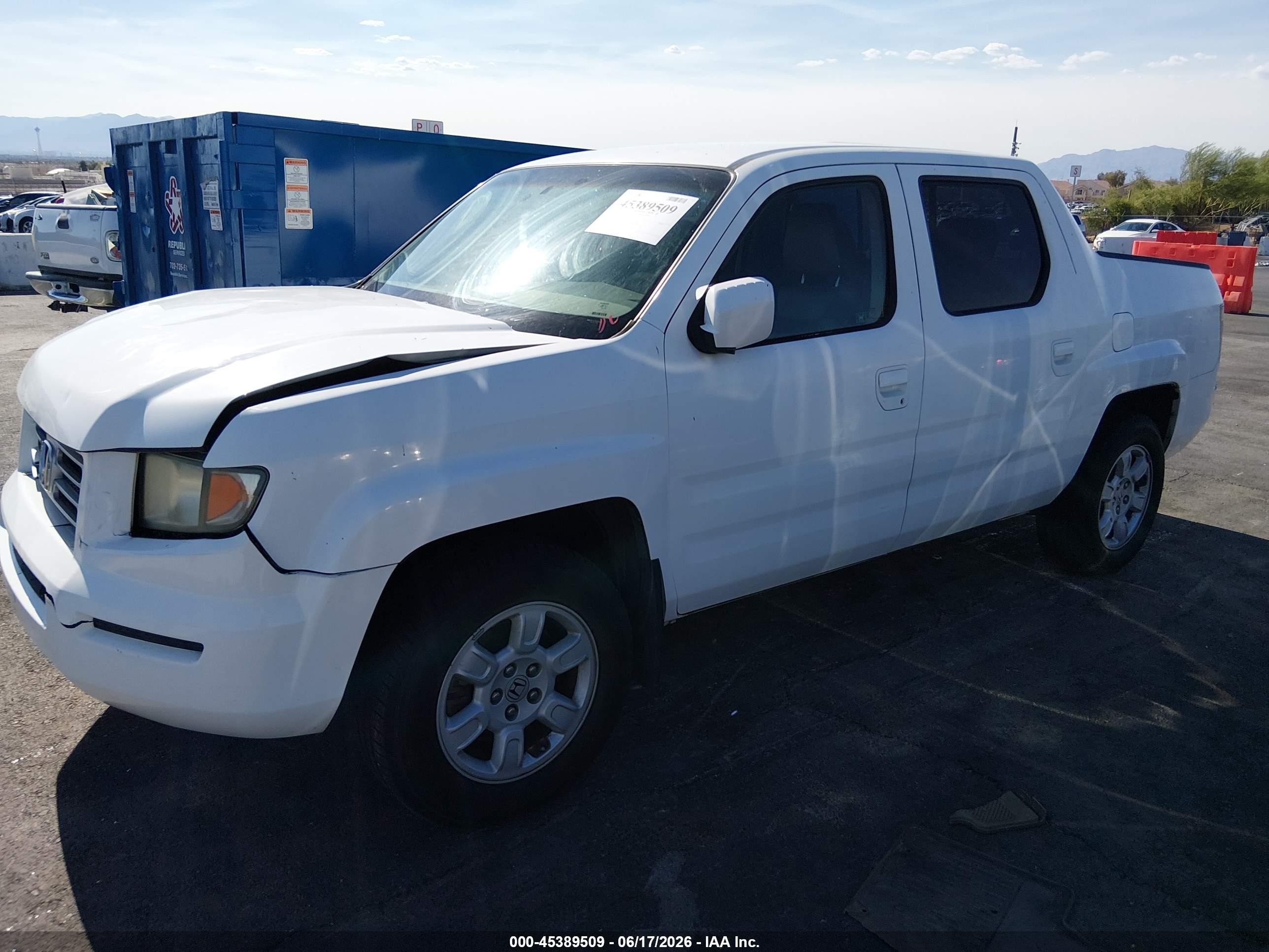 2007 Honda Ridgeline Rts White vin: 2HJYK16467H551435