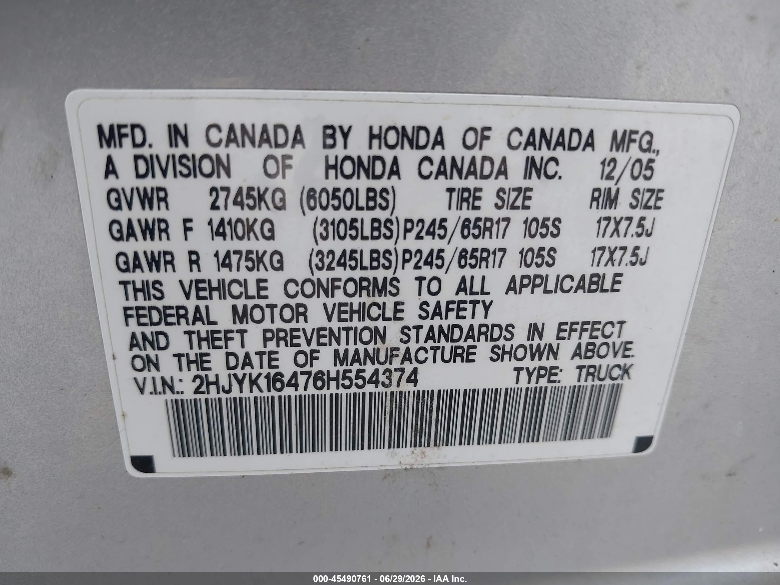 2006 Honda Ridgeline Rts Silver vin: 2HJYK16476H554374