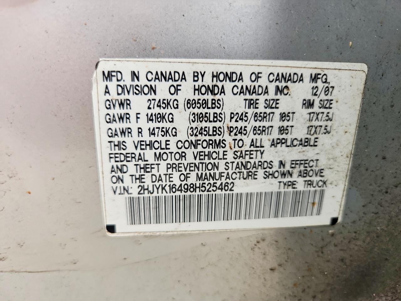 2008 Honda Ridgeline Rts Silver vin: 2HJYK16498H525462