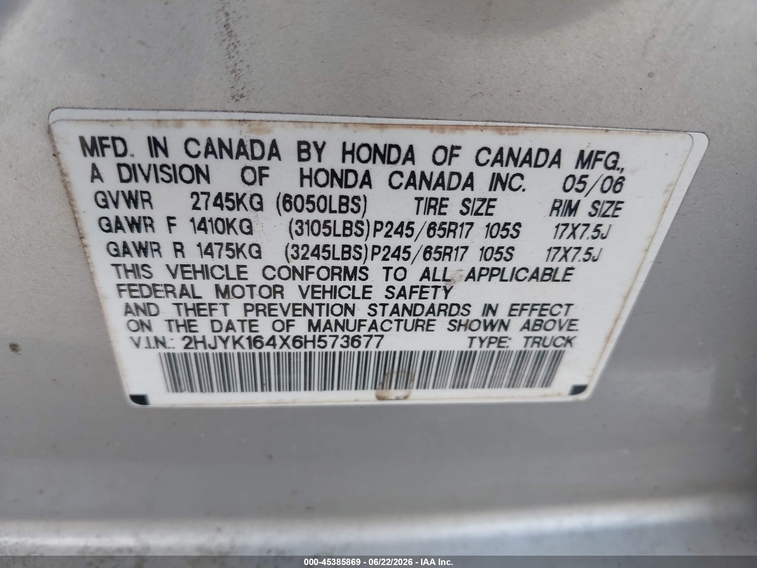2006 Honda Ridgeline Rts Silver vin: 2HJYK164X6H573677