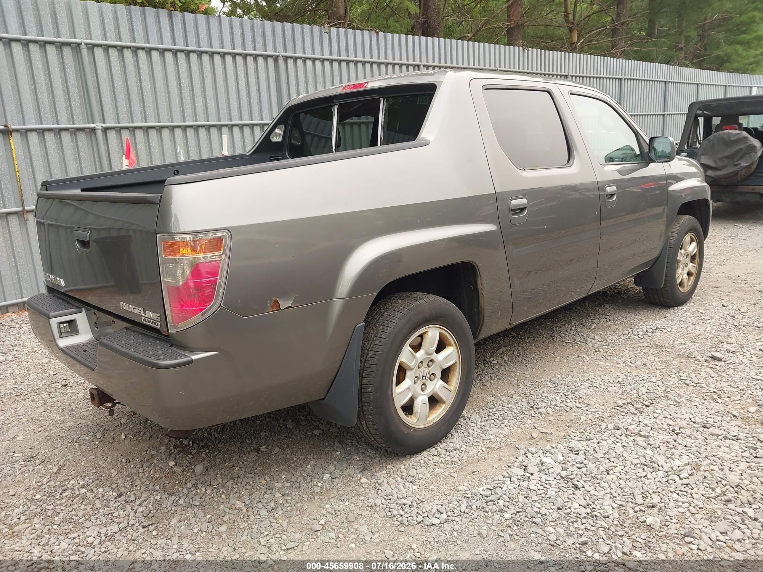 2007 Honda Ridgeline Rtl Gray vin: 2HJYK16517H525348