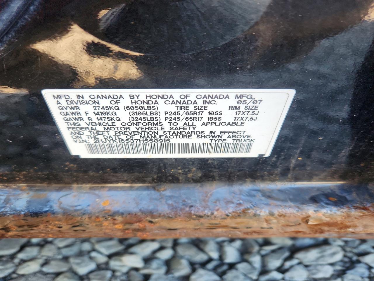 2007 Honda Ridgeline Rtl Черный vin: 2HJYK16537H550915