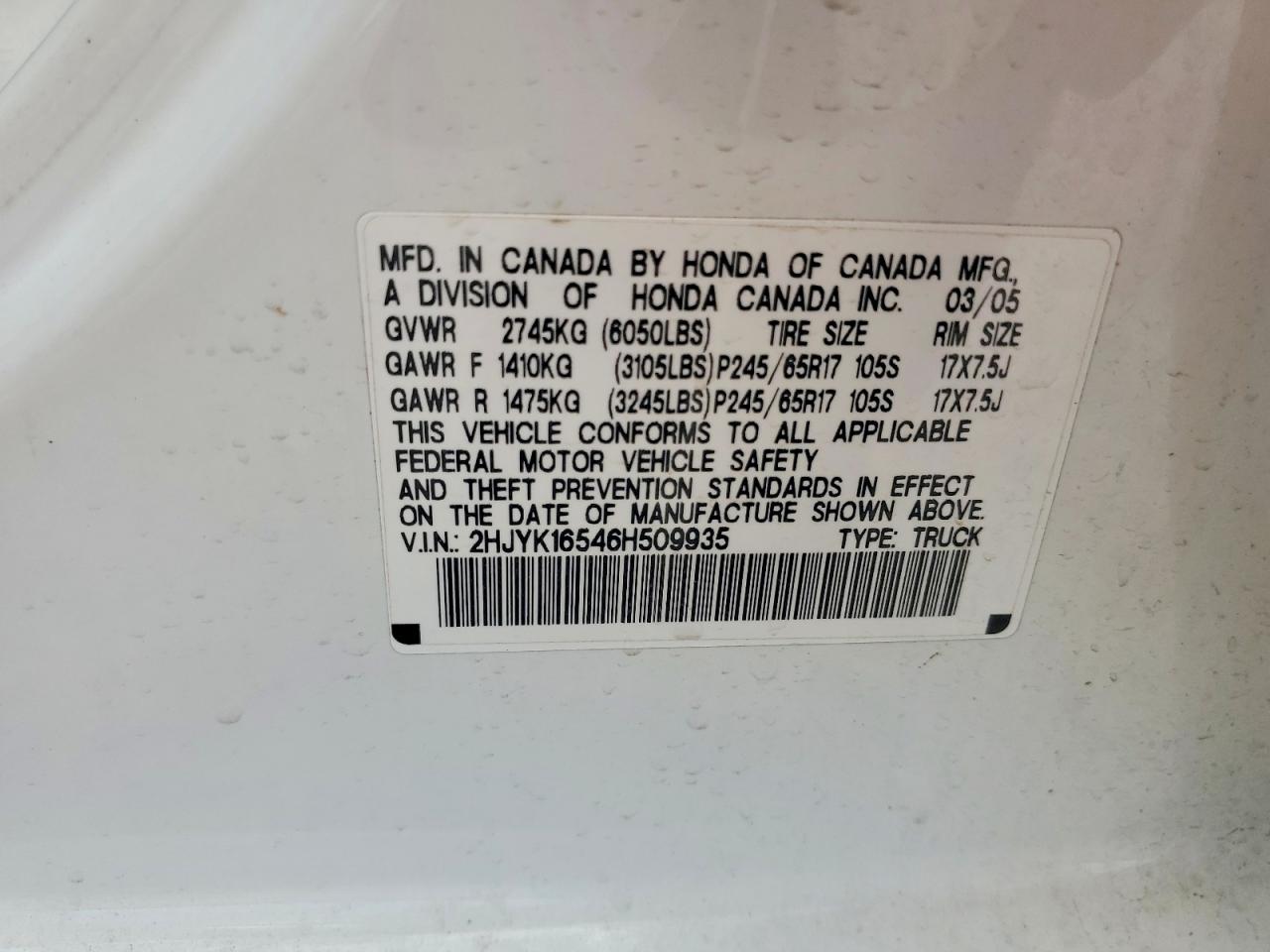 2006 Honda Ridgeline Rtl Белый vin: 2HJYK16546H509935