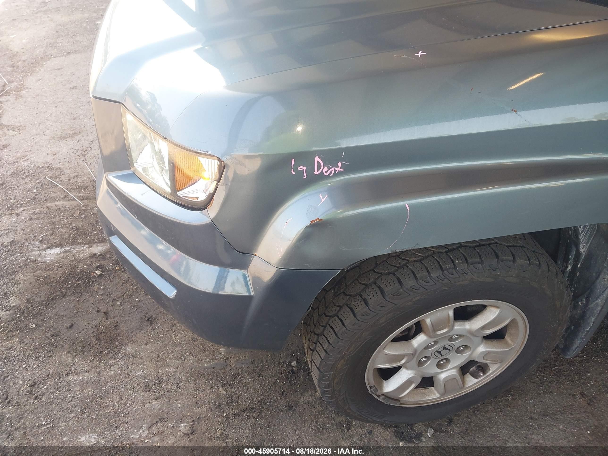 2007 Honda Ridgeline Rtl Green vin: 2HJYK16567H524826