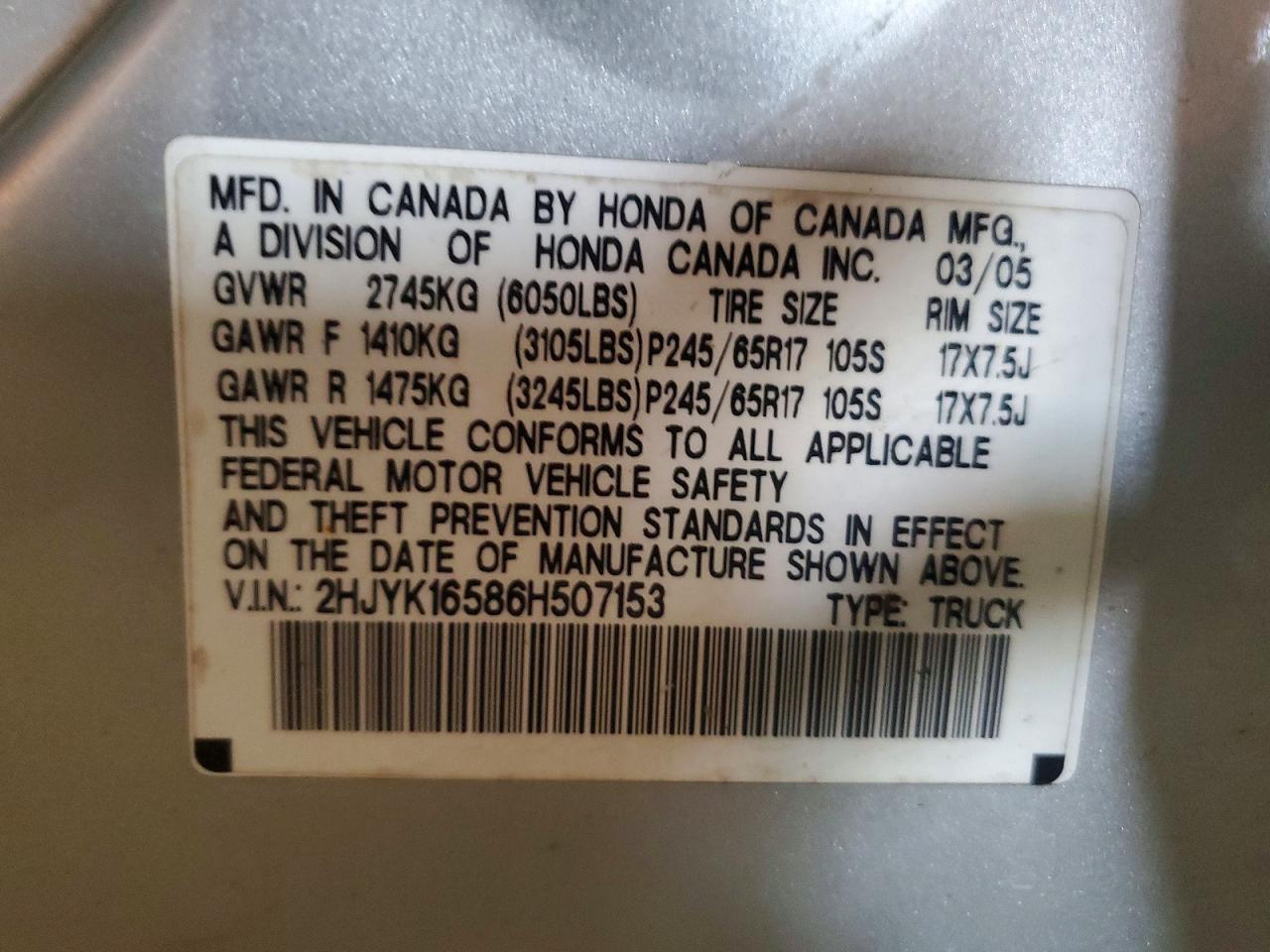 2006 Honda Ridgeline Серебряный vin: 2HJYK16586H507153