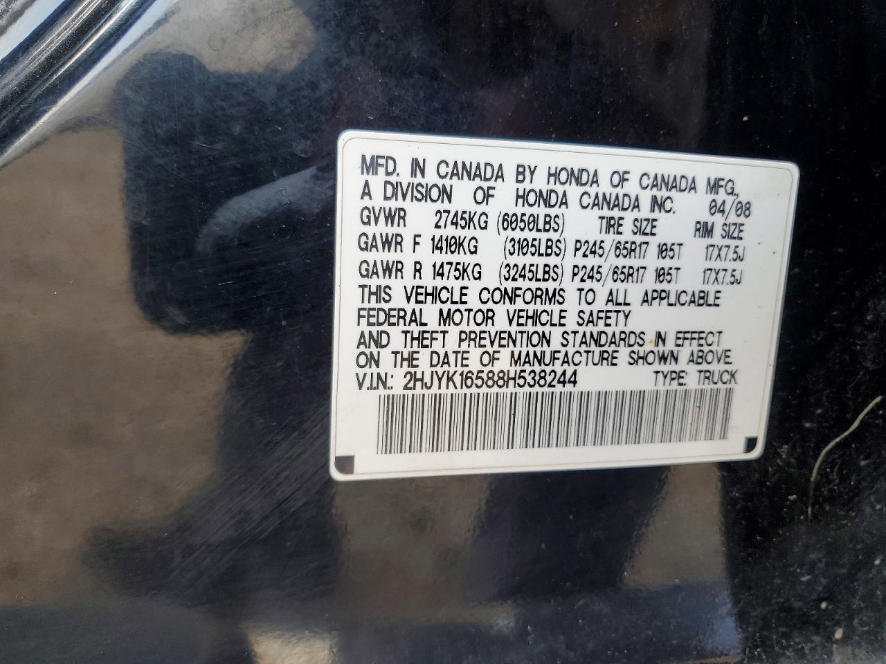 2008 Honda Ridgeline Rtl Черный vin: 2HJYK16588H538244